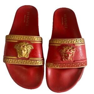 Versace Medusa Red Head Gold Pool Slides Sandals Size 7-7.5?